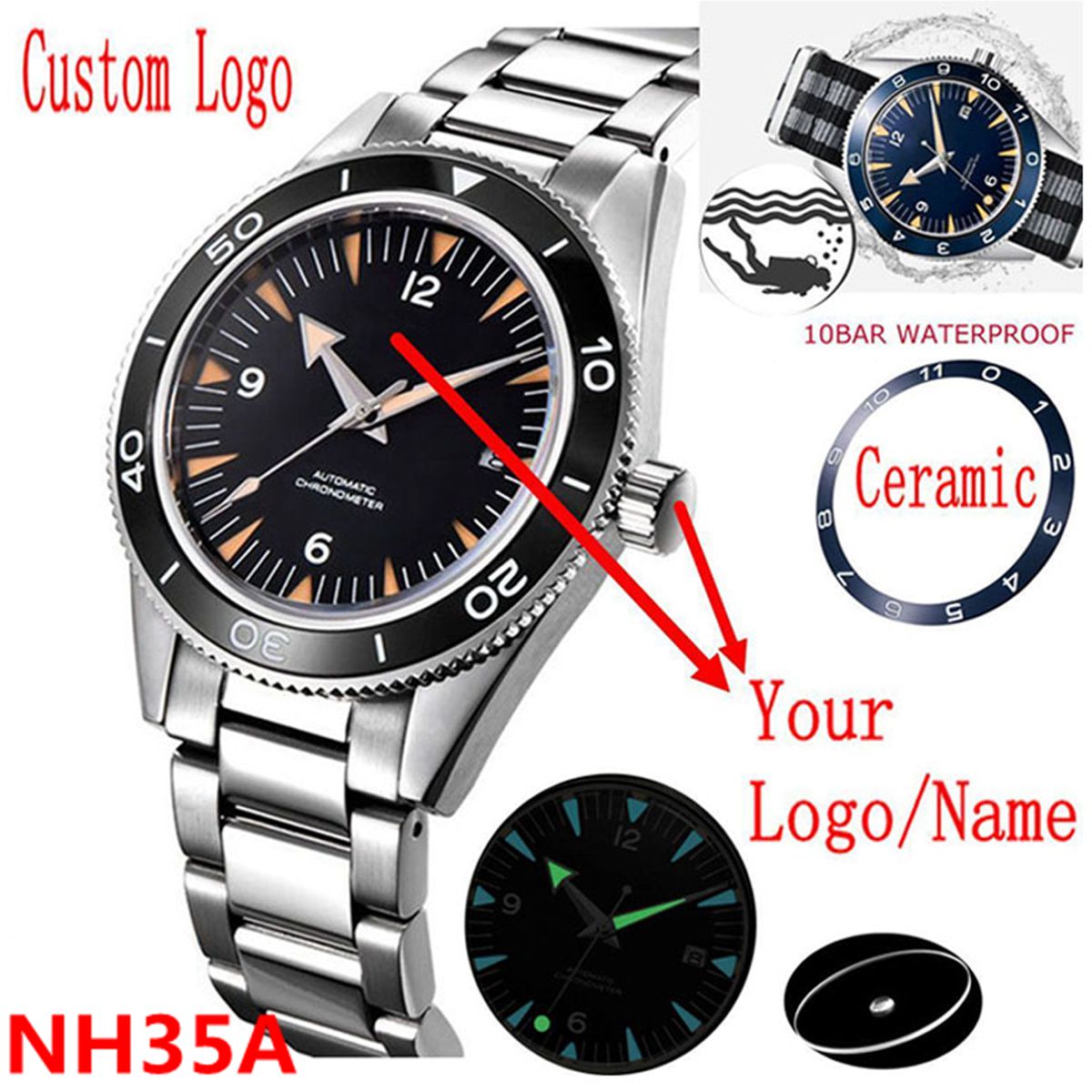 Men Mechanical Watch Sapphire Crystal - Własne logo NH35 zegarek z mechanizmem
