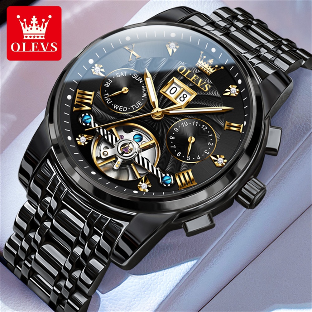 Skeleton Automatic Watch Luxury Tourbillon - OLEVS – klasyczne zegarki męskie z