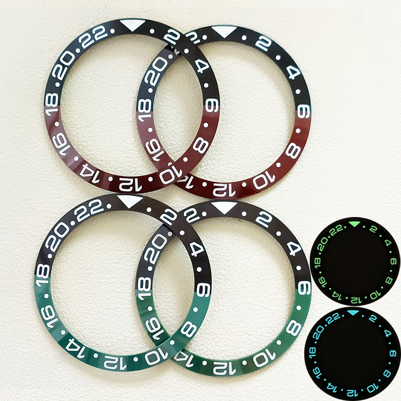 Watch Bezel Insert Ceramic Luminous - 38mm Zakrzywiony niebiesko-zielony świecący pierścień ceramiczny