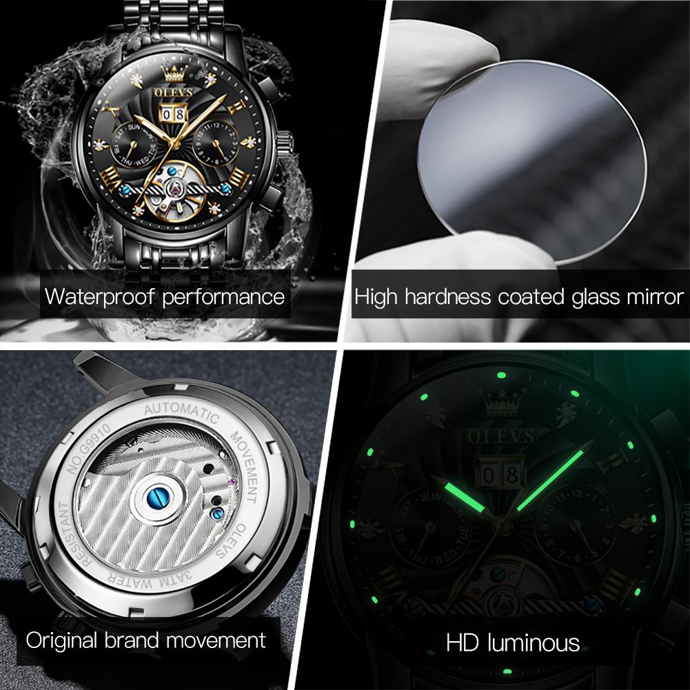 OLEVS – klasyczne zegarki męsk – Skeleton Automatic Watch Luxury Tourbillon recenzja i cena