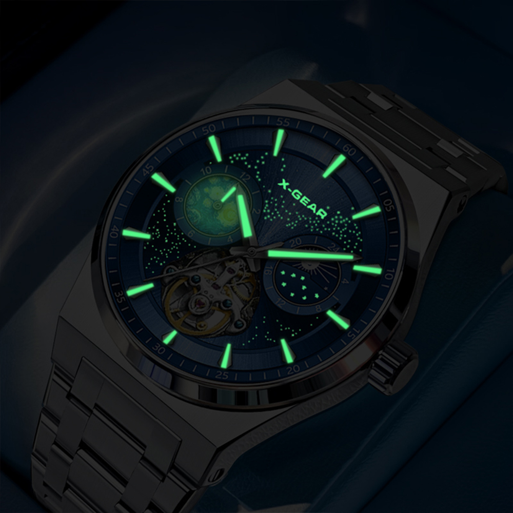Zegarek męski X-GEAR Flywheel  – Skeleton Automatic Watch Luxury Tourbillon recenzja i cena